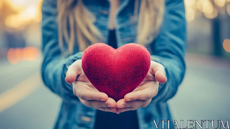 Woman Holding Red Heart AI Image