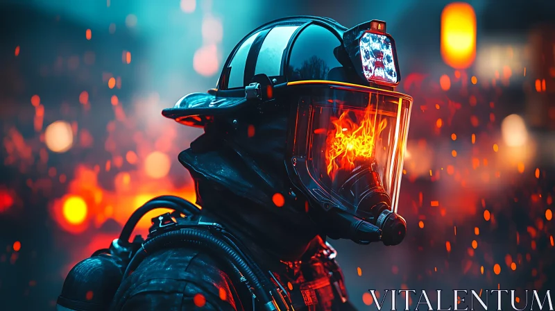 Firefighter Amidst Flames Wearing Safety Equipment AI Image