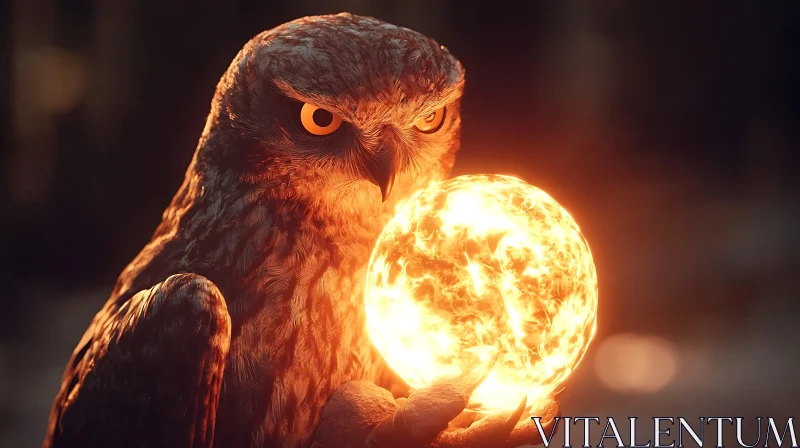 Wise Owl with Glowing Sphere AI Image