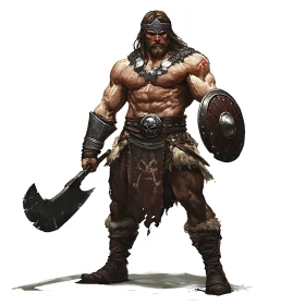 Barbarian Warrior with Axe and Shield