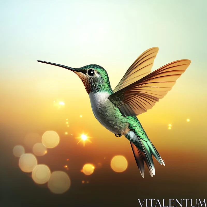 AI ART Emerald Hummingbird Soaring at Twilight