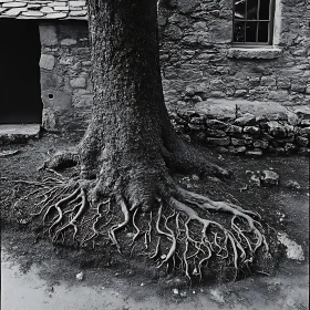 Entwined Roots and Stone Wall