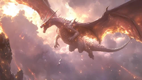 Dragon in Flight Over a Burning Landscape