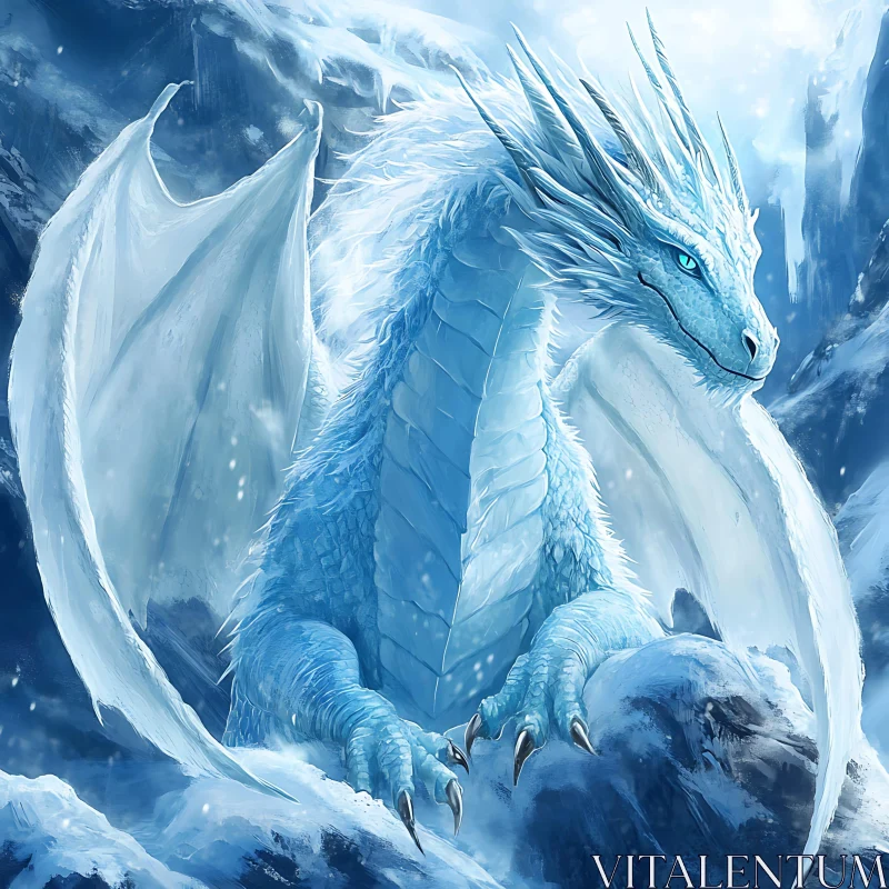 AI ART Glacial Dragon Perched on Snowy Mountain