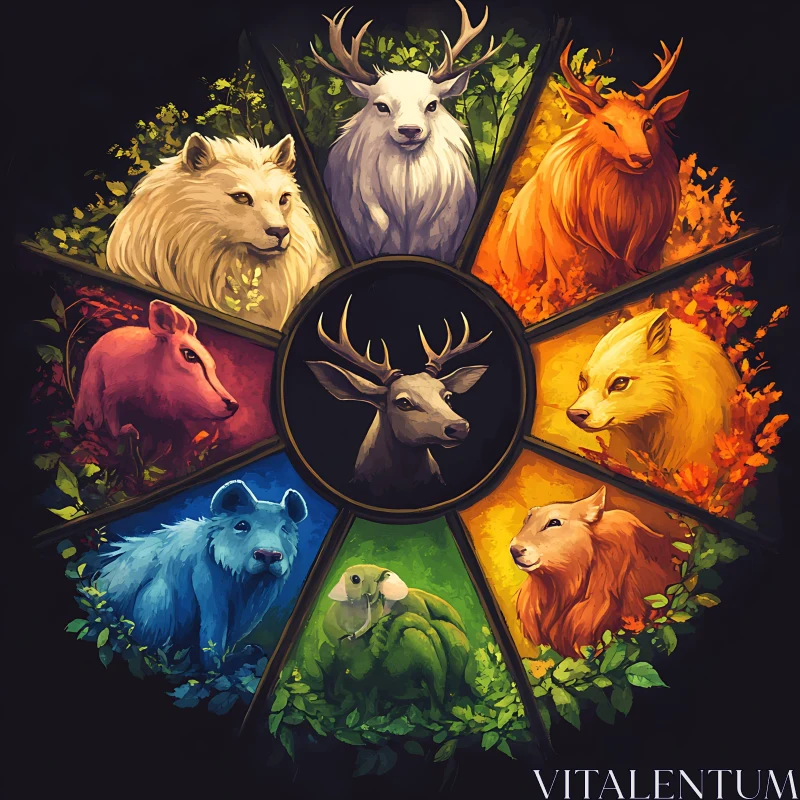 Vibrant Animal Wheel Art AI Image