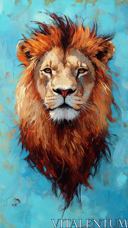 Abstract Lion Painting on Blue AI Image