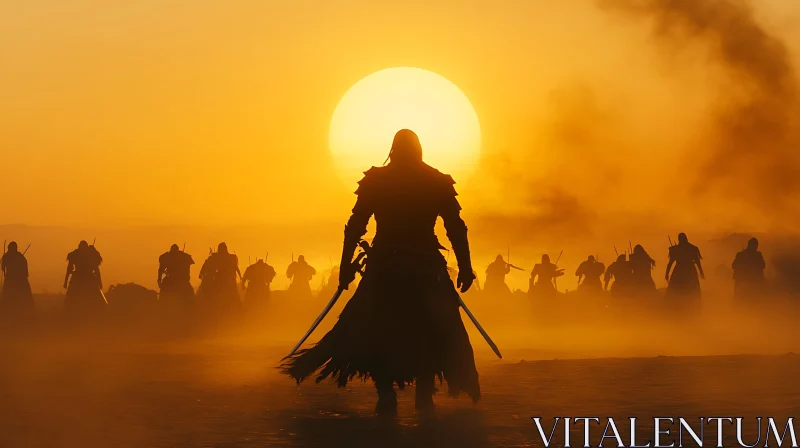 AI ART Silhouette of Warrior with Swords