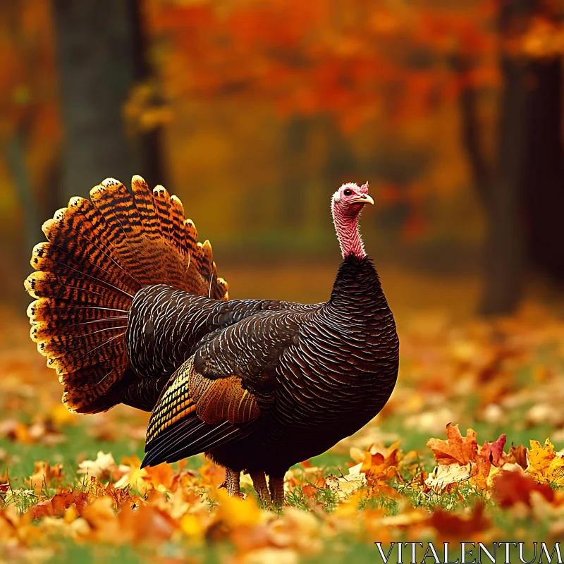 Wild Turkey in Fall Foliage AI Image