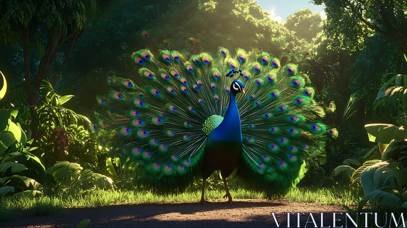 Peacock's Colorful Plumage in Natural Habitat AI Image