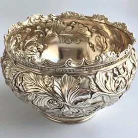 Detailed Silver Bowl with Floral Engravings