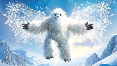 Winter Yeti with Snowflake Wings