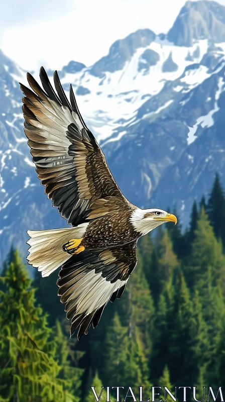 Eagle in Flight Over Mountains AI Image