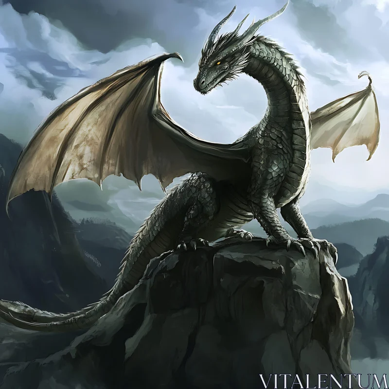 Dragon on the Rocks AI Image