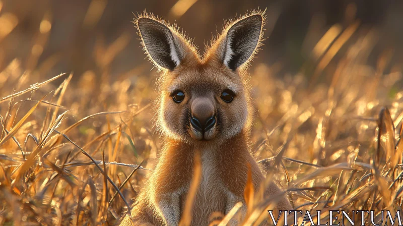 Curious Kangaroo in Sunlit Field AI Image