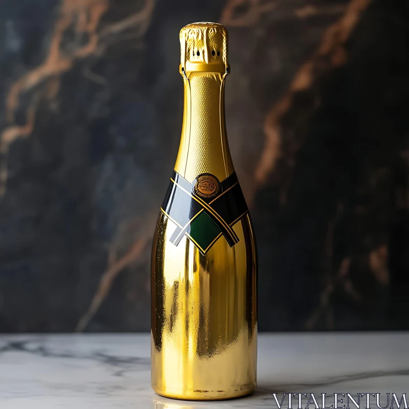 Elegant Golden Champagne Bottle for Celebrations AI Image