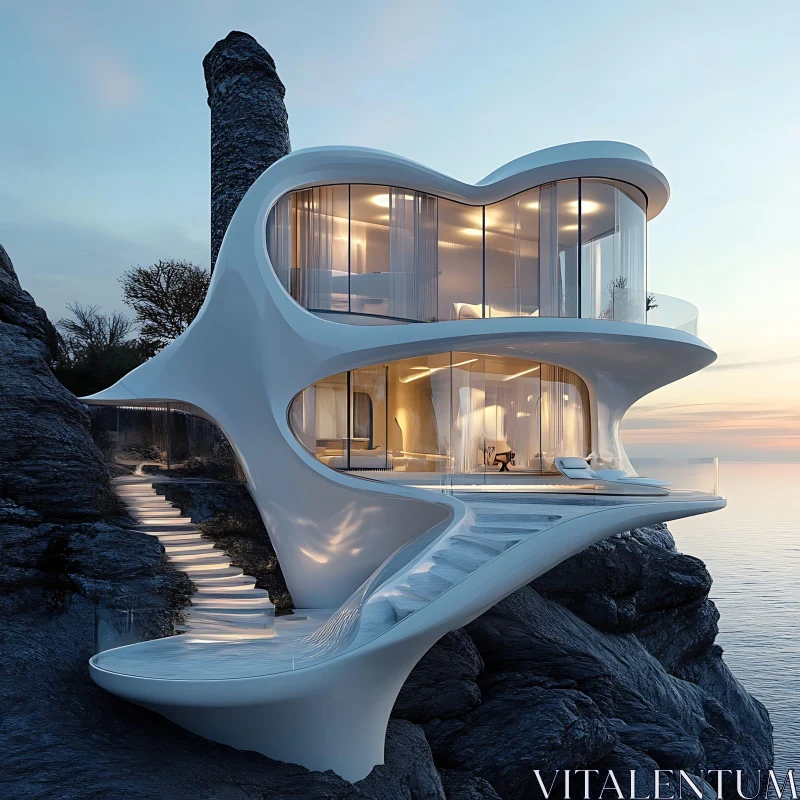 Modern Luxury Home Overlooking the Ocean AI Image