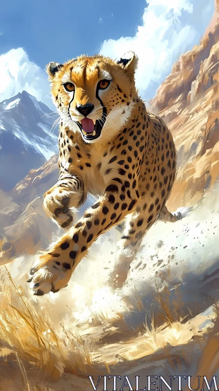 Cheetah in Motion in Natural Habitat AI Image