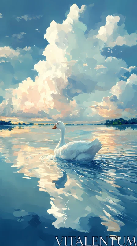 Tranquil Swan Reflections AI Image