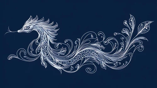 Floral Dragon on Blue Background