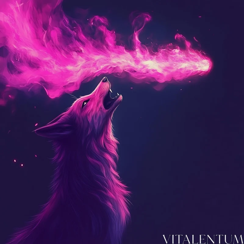 Mystical Wolf Emitting Purple Flame AI Image