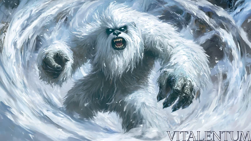 AI ART Aggressive Yeti emerging from Snowstorm