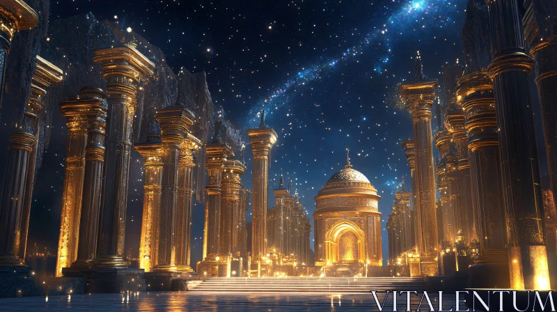 AI ART Golden Temple Under the Stars