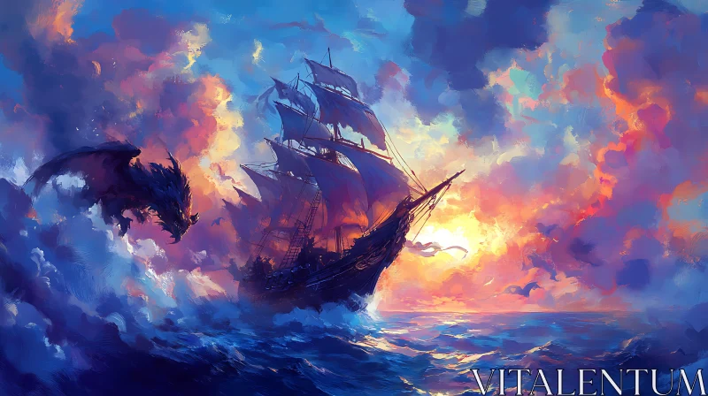 Dragon's Voyage on the Sea AI Image