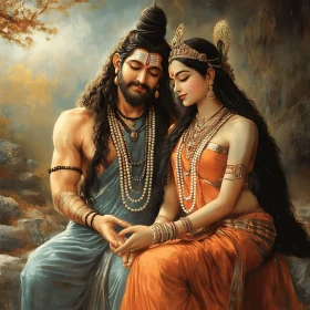 Devotion Hindu Couple Art Portrait