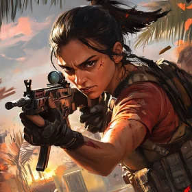 Determined Woman Warrior in Action
