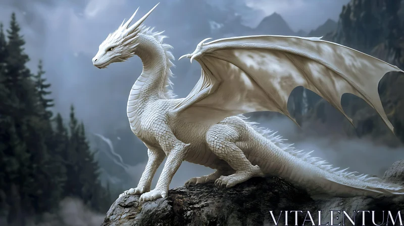 AI ART Albino Dragon Overlooking Mountainous Terrain