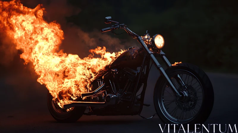 Flaming Motorcycle in the Dark AI Image