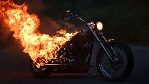 Flaming Motorcycle in the Dark