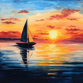 Tranquil Seascape with Sailboat at Dusk