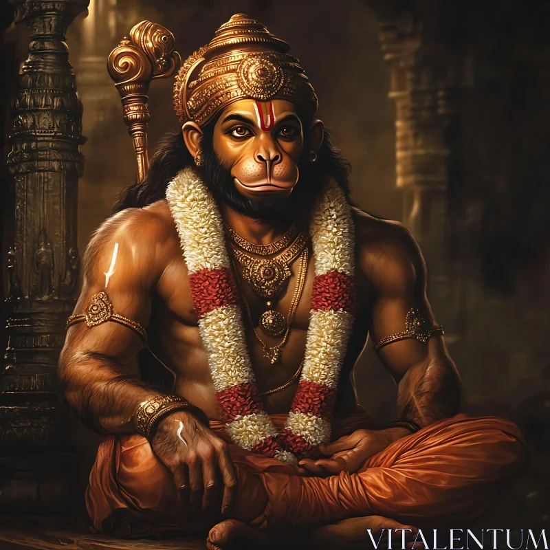 AI ART Meditative Deity: A Hanuman Inspired Digital Painting