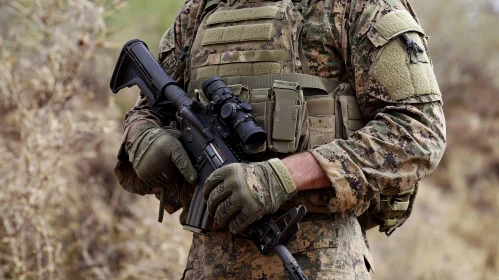 Military Personnel Holding Rifle