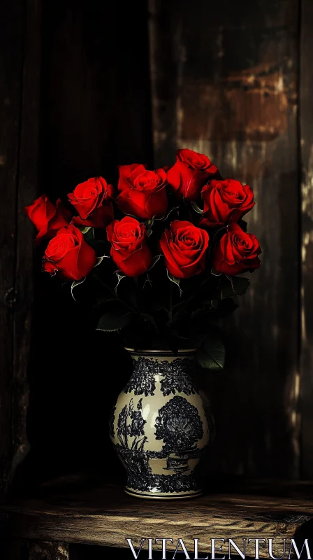 AI ART Red Roses in Intricate Vase