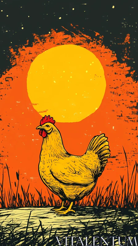 AI ART Chicken and Sunset Artwork