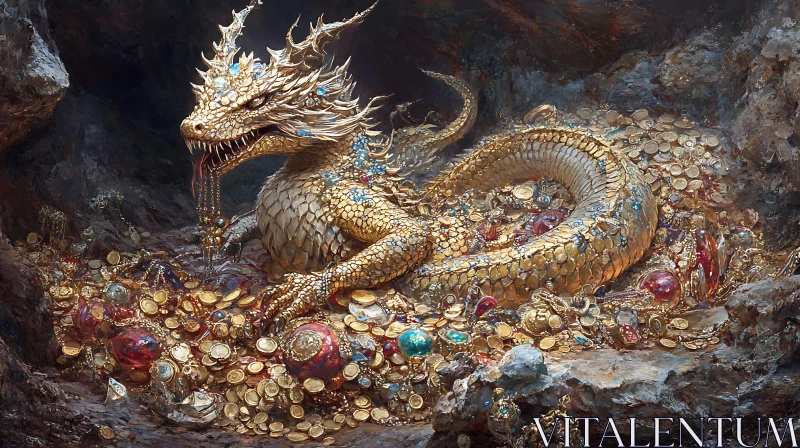 Dragon on a Treasure AI Image