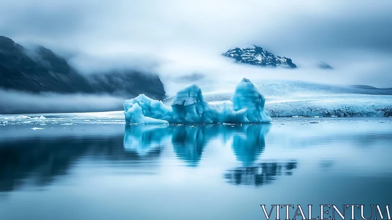 Serene Glacier Scene with Misty Mountains AI Image