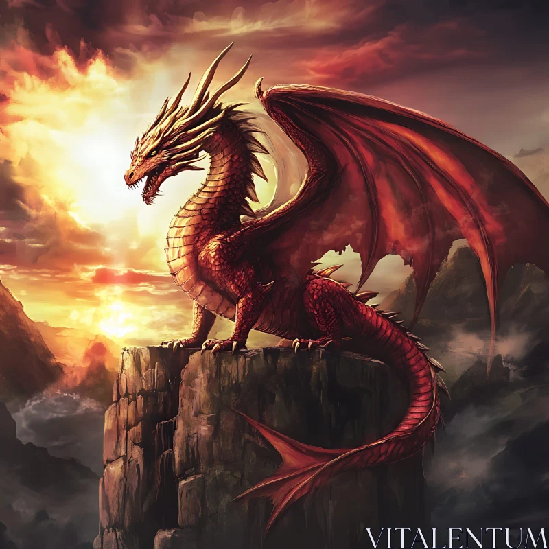 Fantasy Dragon Sunset Art AI Image