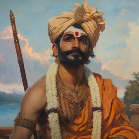 Man Portrait with Turban and Gold Jewelry