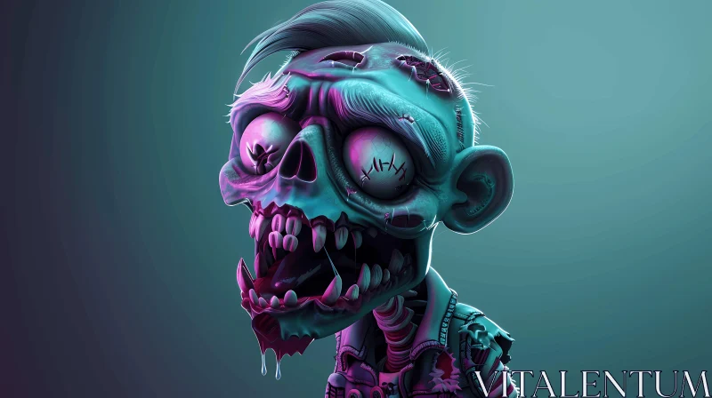 AI ART 3D Cartoon Zombie in Punk Attire Ready to Attack