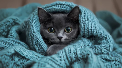 Kitten Wrapped in Cozy Blanket