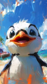 Colorful Beach Penguin Art