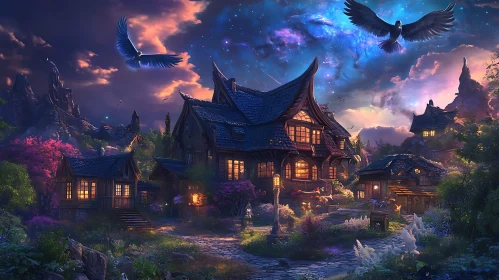 Whimsical Village Night Scene