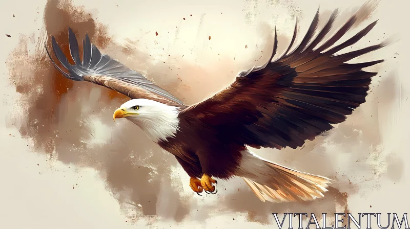 Illustration of a Soaring Bald Eagle AI Image