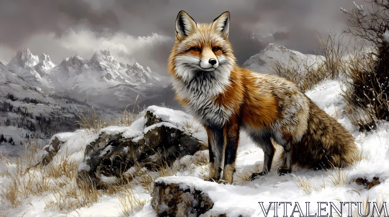 Red Fox in Winter Mountains AI Image