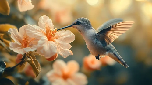 Hummingbird and Blossom in Gentle Light