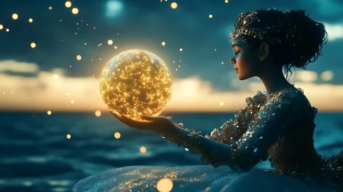 Woman Holding a Glowing Sphere