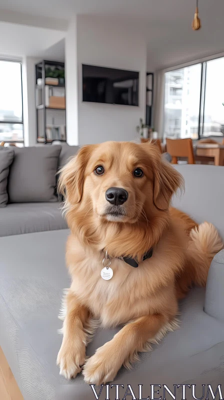 Golden Retriever in Living Room AI Image